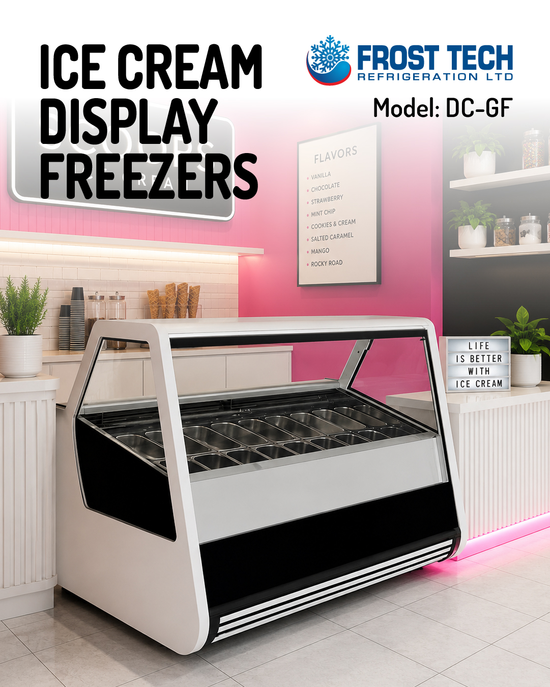 Read more about the article Ice Cream Display Freezers  – Model: DC-GF –  Frost Tech Refrigeration