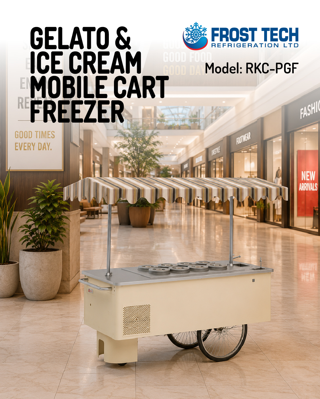 Read more about the article Gelato & Ice Cream Mobile Cart Freezer RKC-PGF | Premium Mobile Display | Frost Tech Refrigeration