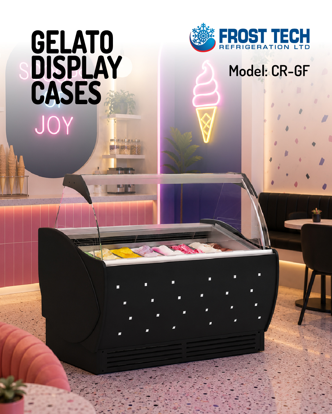 Read more about the article Gelato Display Cases CR-GF | Curved Front Glass Gelato Display