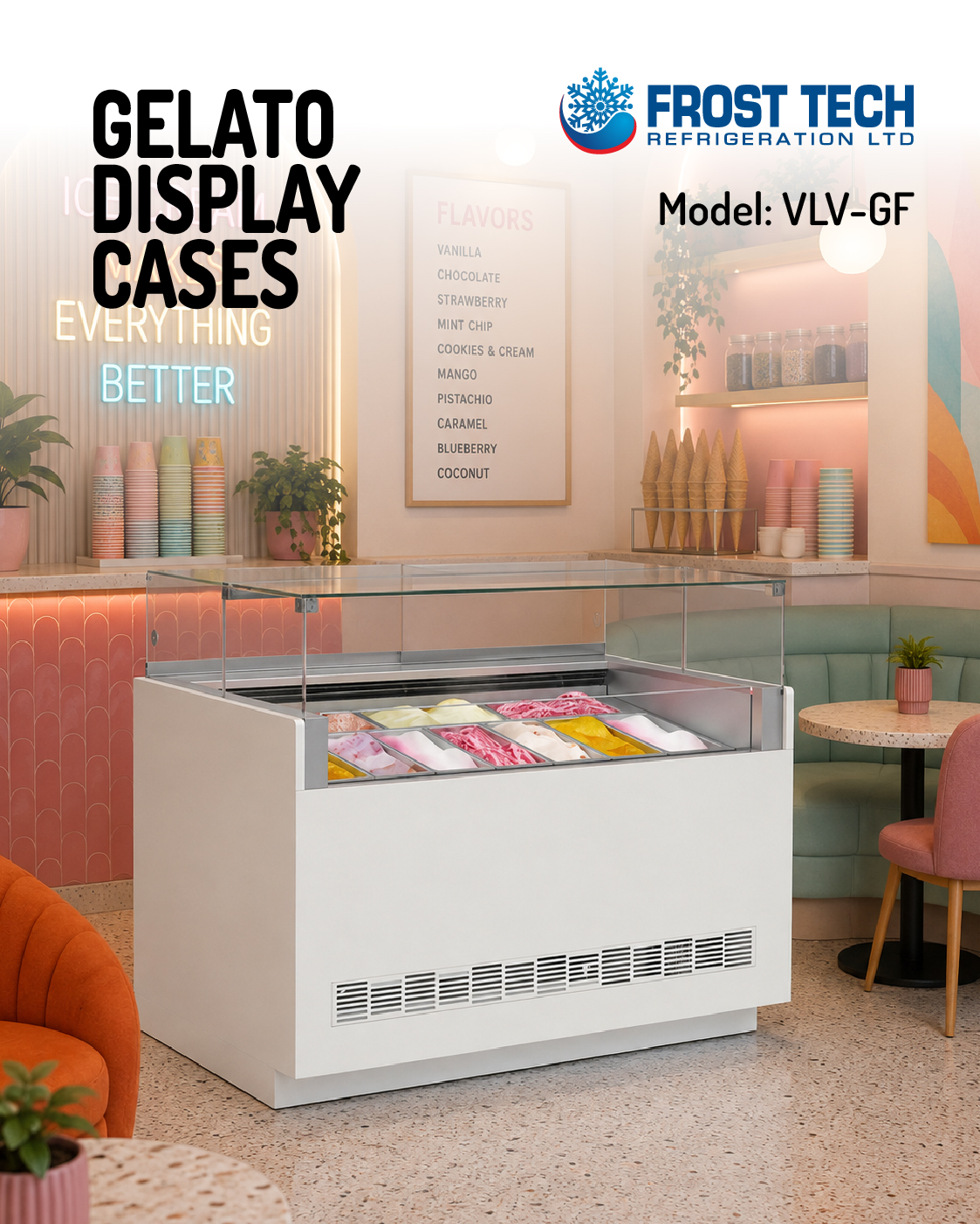 Read more about the article Gelato Display Cases VLV-GF | Square Glass Gelato Display Case