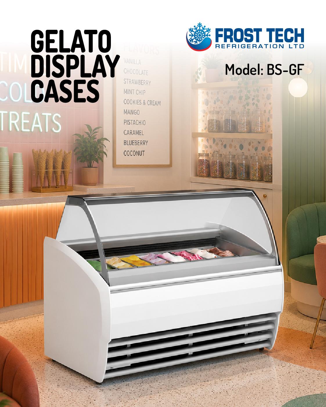 Read more about the article Gelato Display Cases BS-GF | Curved Glass Gelato Display Case