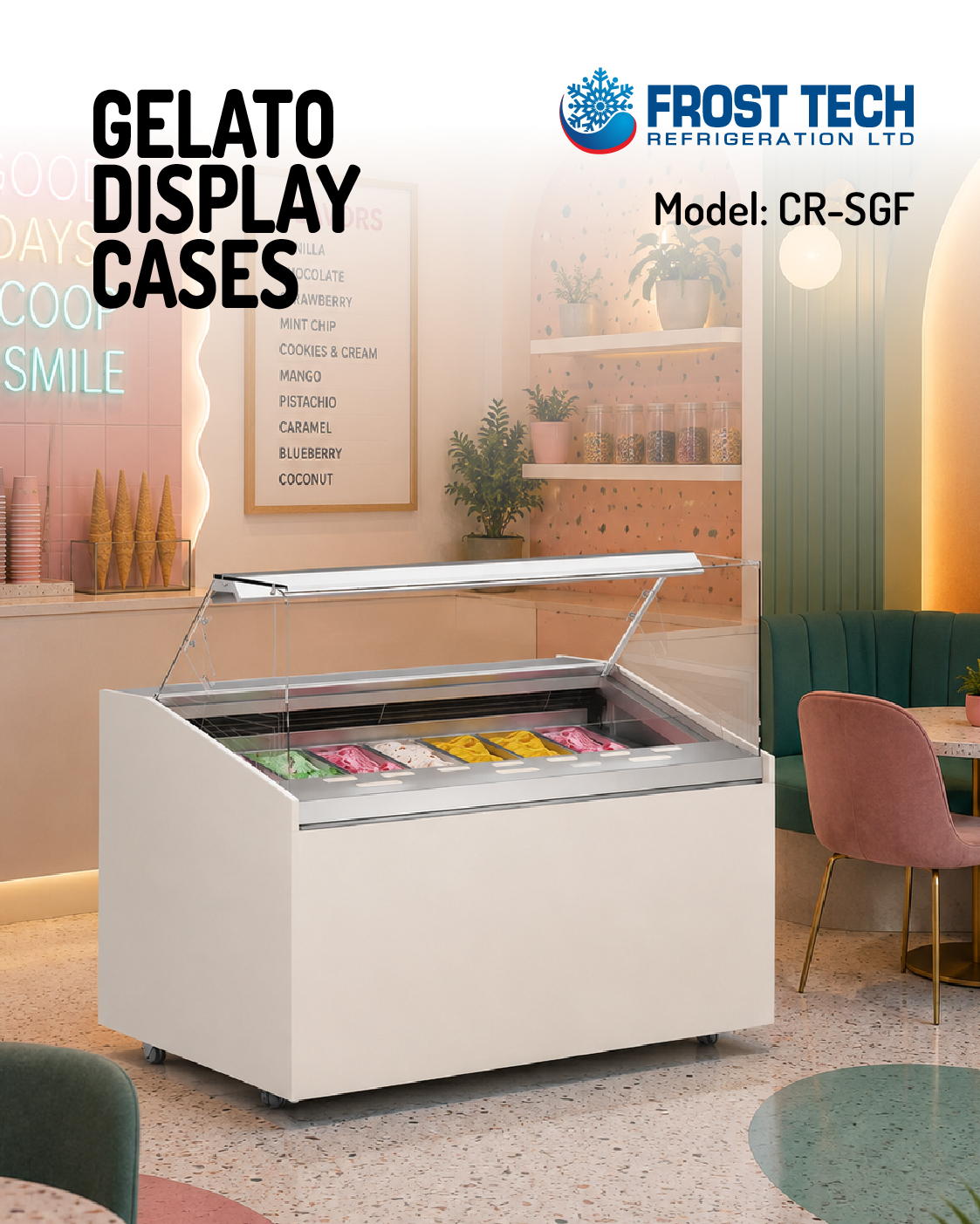 Read more about the article Gelato Display Cases CR-SGF | Square Front Glass Gelato Display