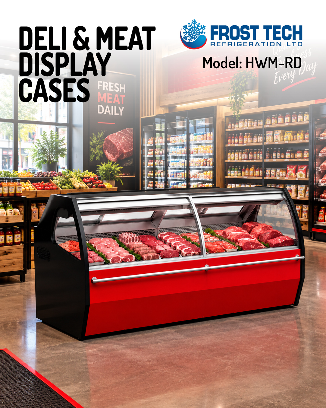 You are currently viewing Deli & Meat Display Cases HWM-RD | Dual Coil Curved Glass Display